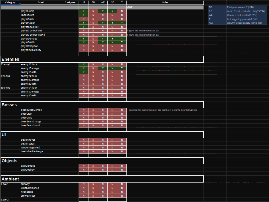 Audio Asset List (SFX)