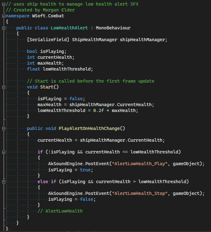 Low Health Alert C# Script