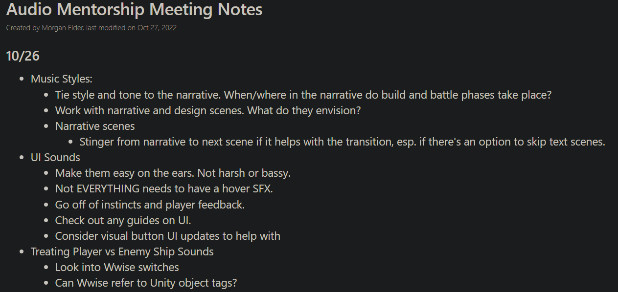 Mentorship Meeting Notes